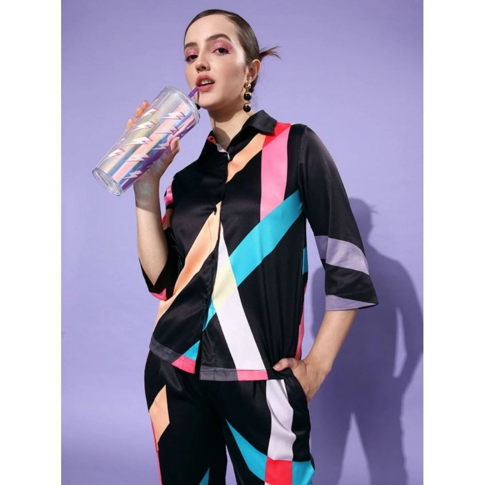 Voguish Women's Satin Colour Block Long Sleeves Co-Ord Set