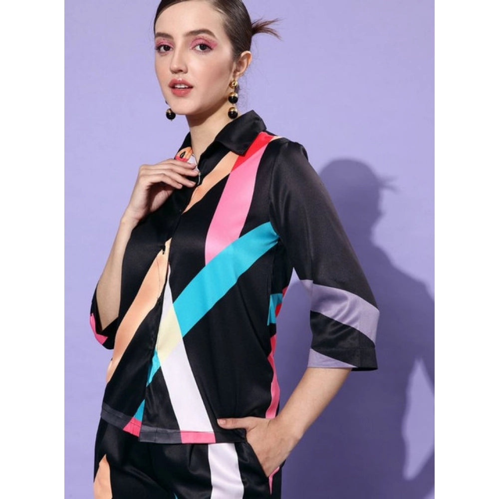 Voguish Women's Satin Colour Block Long Sleeves Co-Ord Set