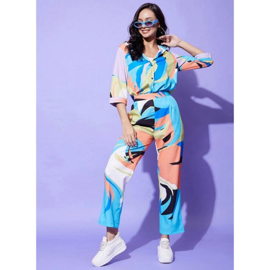 Fancy Women's Polyester Colour Blocking 3-4th Sleeve Co-Ord Set