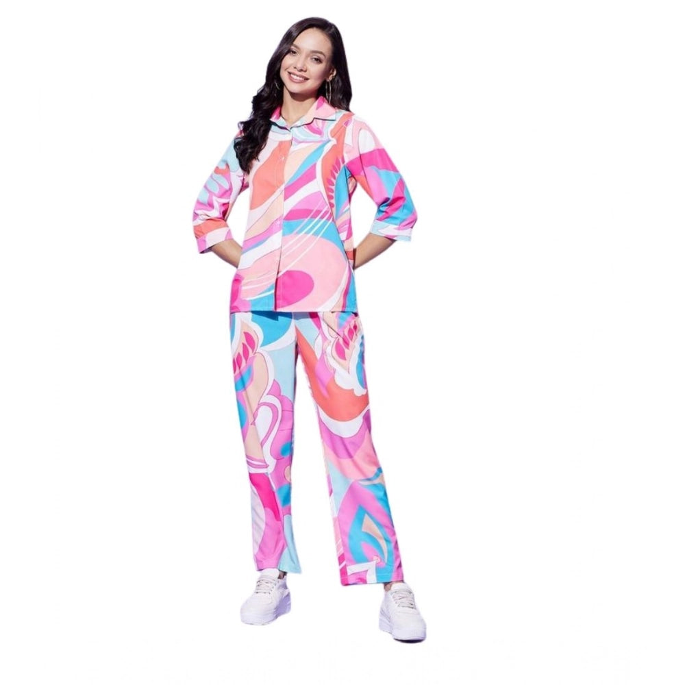 Fancy Women's Polyester Printed 3-4th Sleeve Co-Ord Set