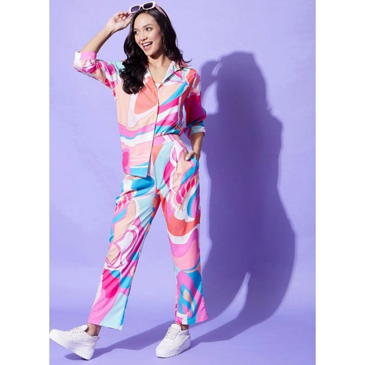 Fancy Women's Polyester Printed 3-4th Sleeve Co-Ord Set