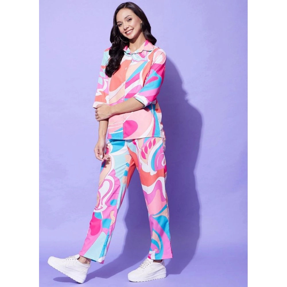 Fancy Women's Polyester Printed 3-4th Sleeve Co-Ord Set