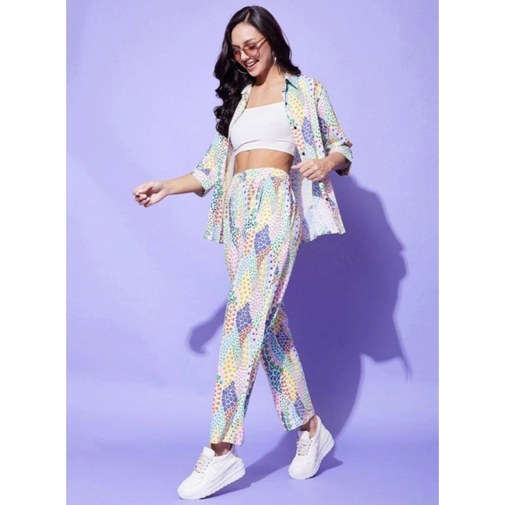 Fancy Women's Polyester Floral 3-4th Sleeve Co-Ord Set