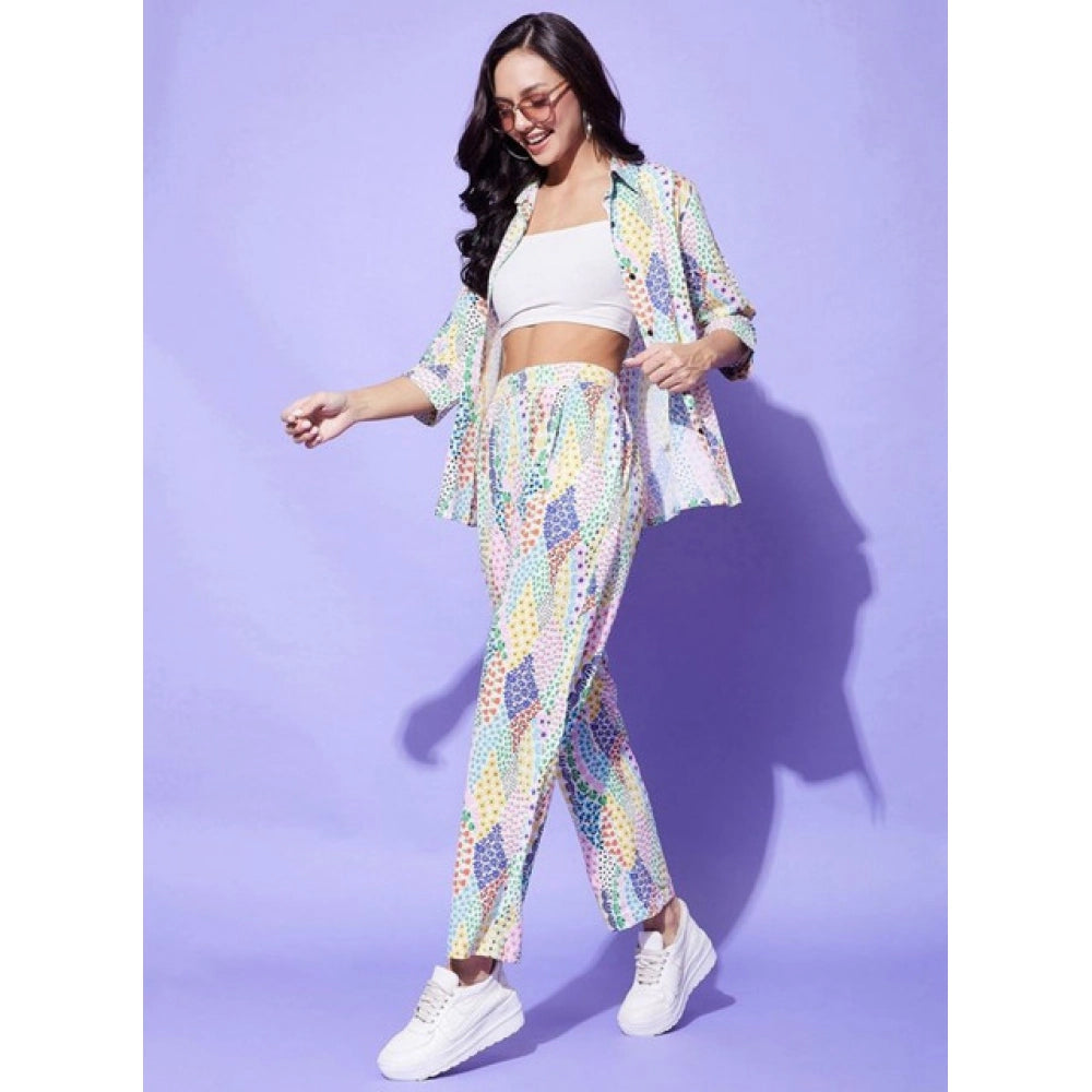 Fancy Women's Polyester Floral 3-4th Sleeve Co-Ord Set