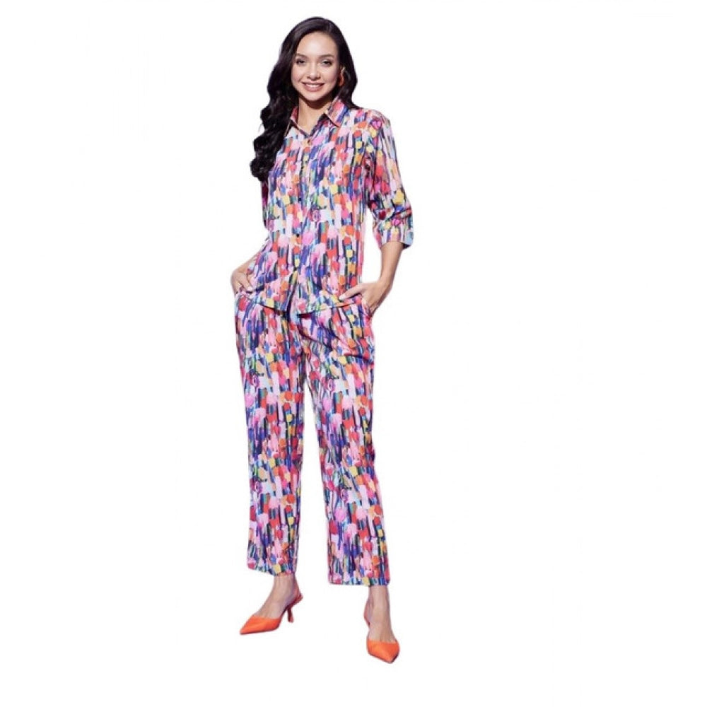 Fancy Women's Polyester Floral 3-4th Sleeve Co-Ord Set