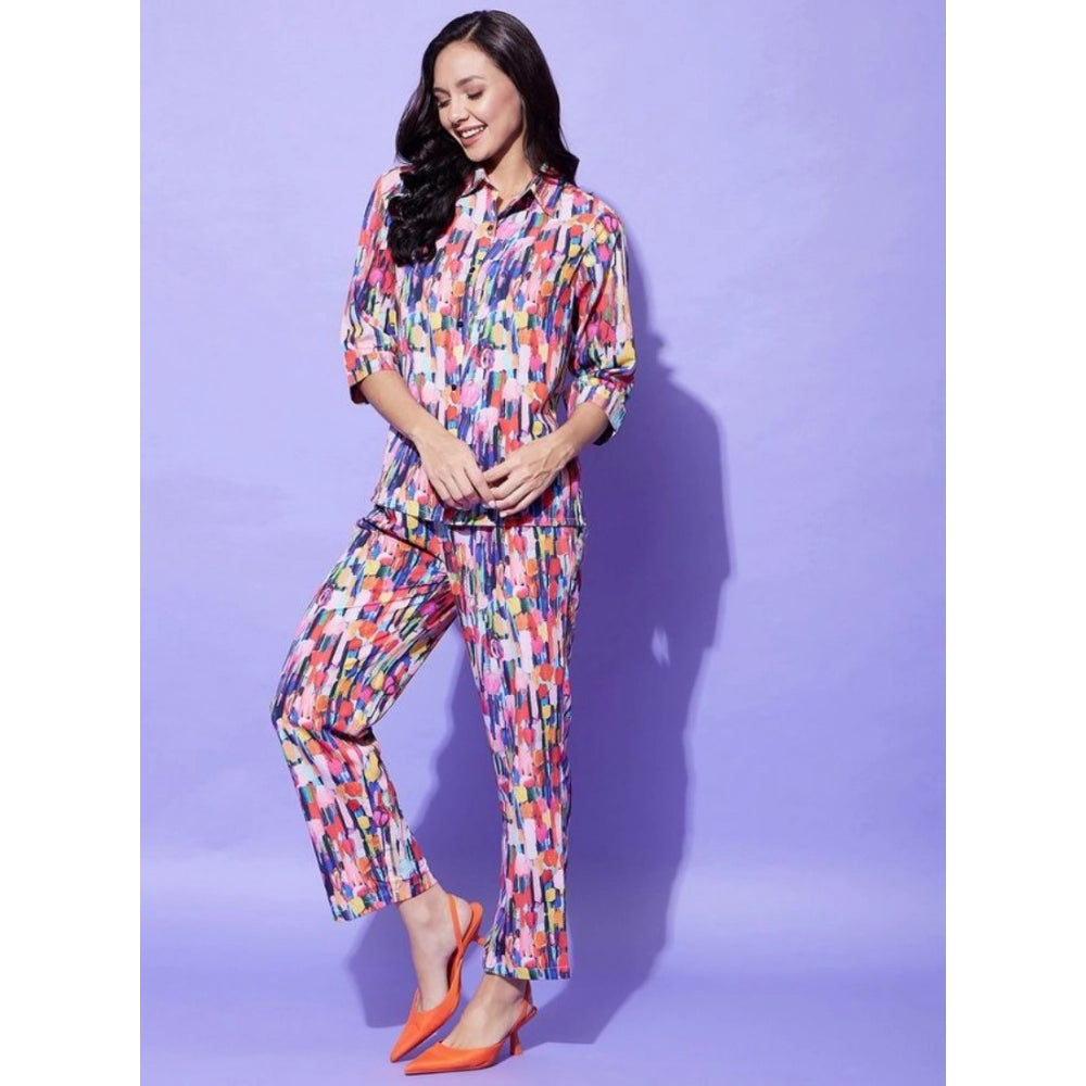 Fancy Women's Polyester Floral 3-4th Sleeve Co-Ord Set