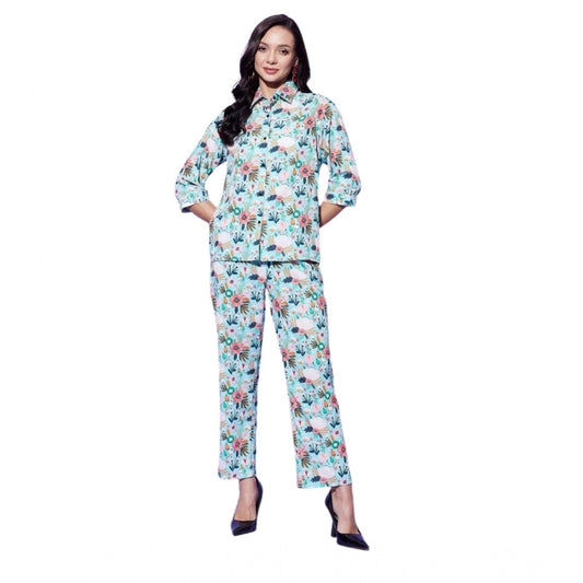 Fancy Women's Polyester Floral 3-4th Sleeve Co-Ord Set