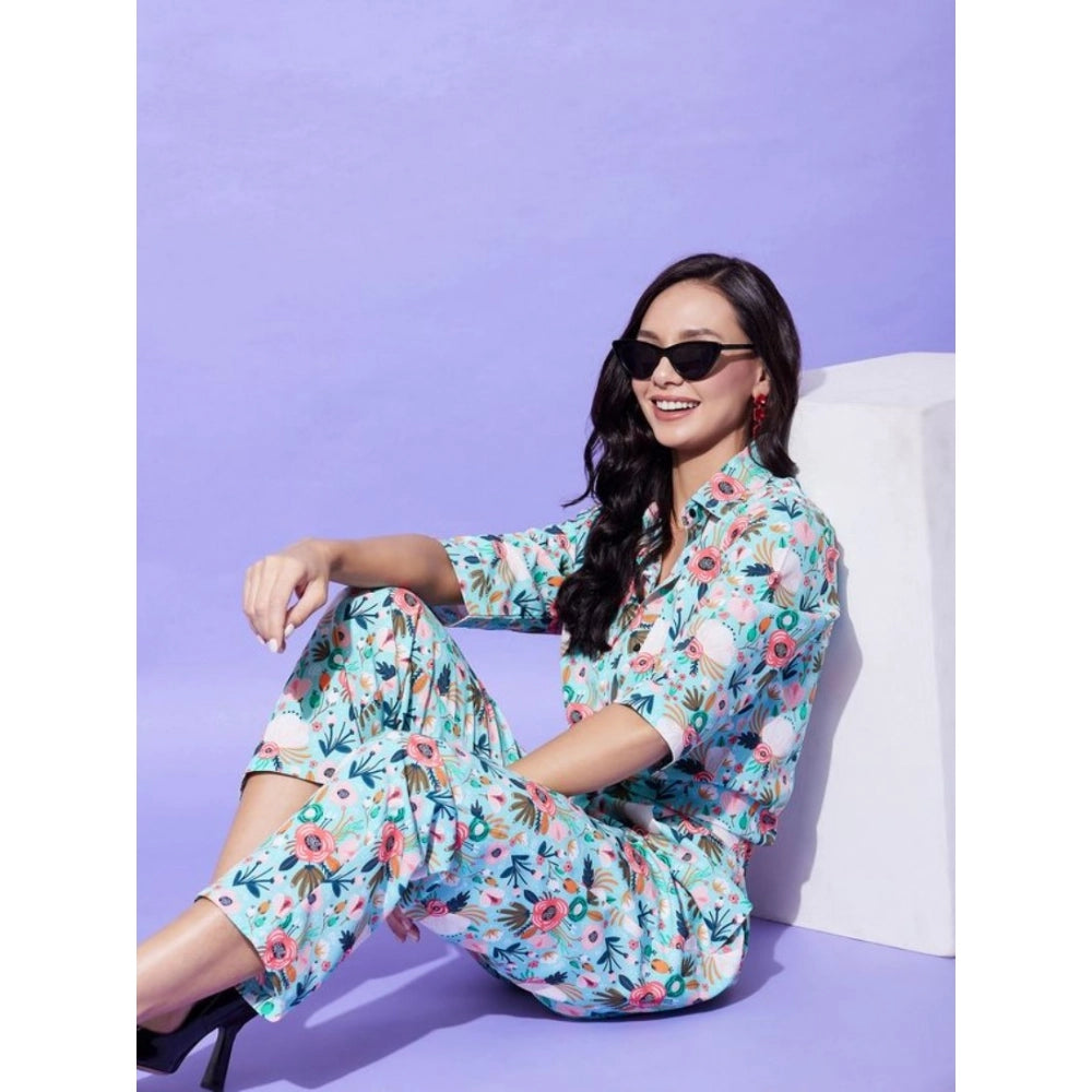 Fancy Women's Polyester Floral 3-4th Sleeve Co-Ord Set