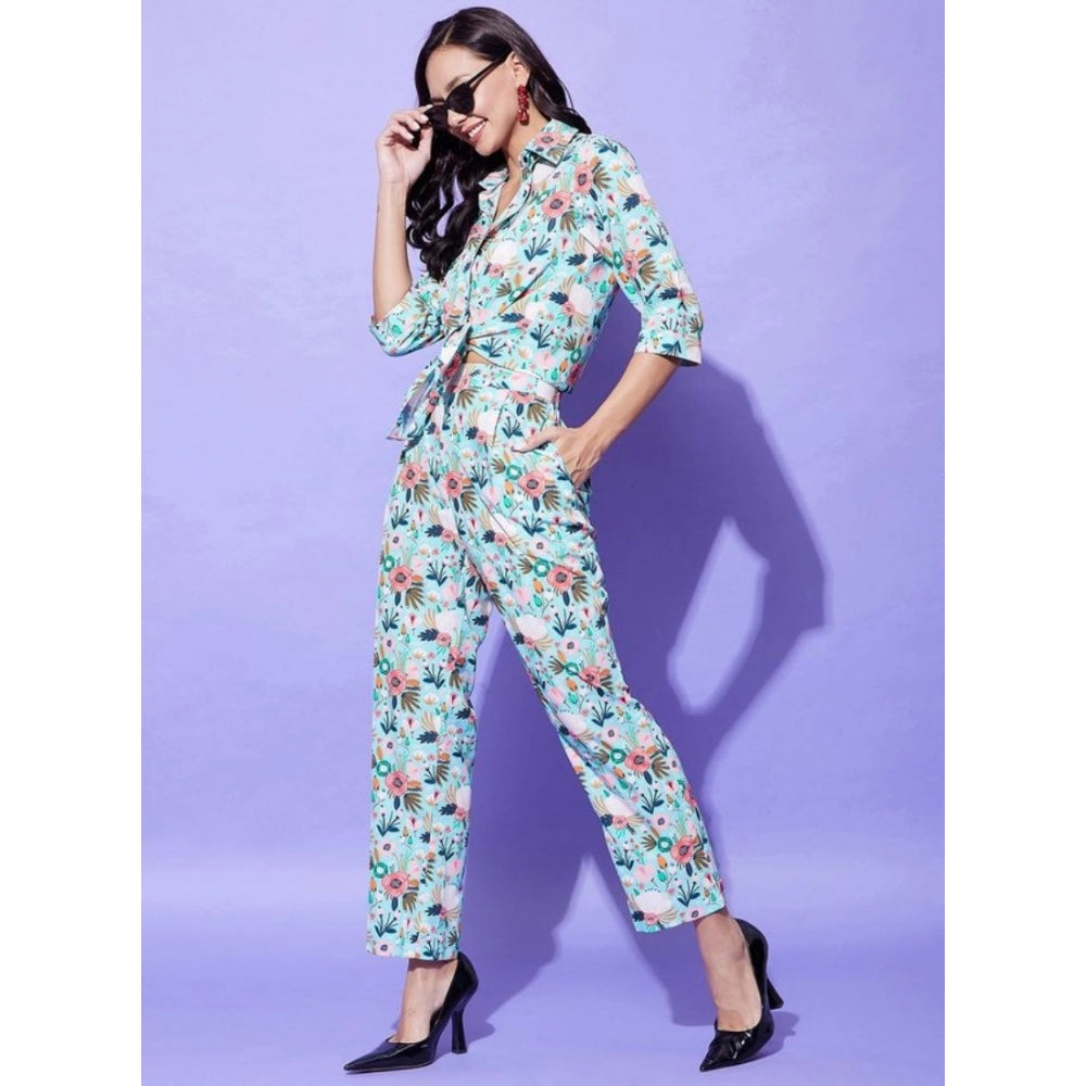 Fancy Women's Polyester Floral 3-4th Sleeve Co-Ord Set