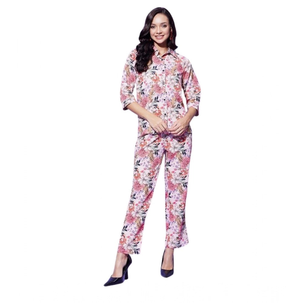 Fancy Women's Polyester Floral 3-4th Sleeve Co-Ord Set