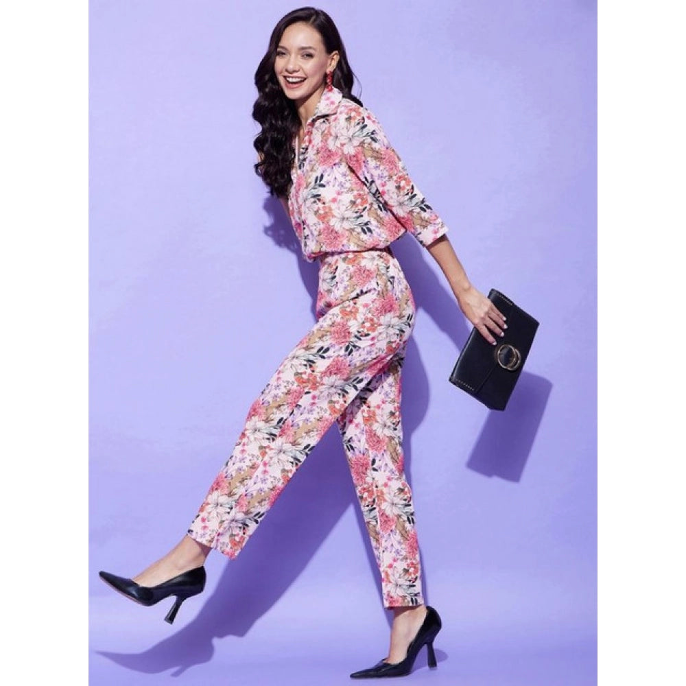 Fancy Women's Polyester Floral 3-4th Sleeve Co-Ord Set