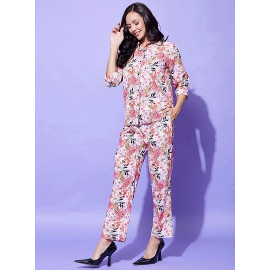 Fancy Women's Polyester Floral 3-4th Sleeve Co-Ord Set