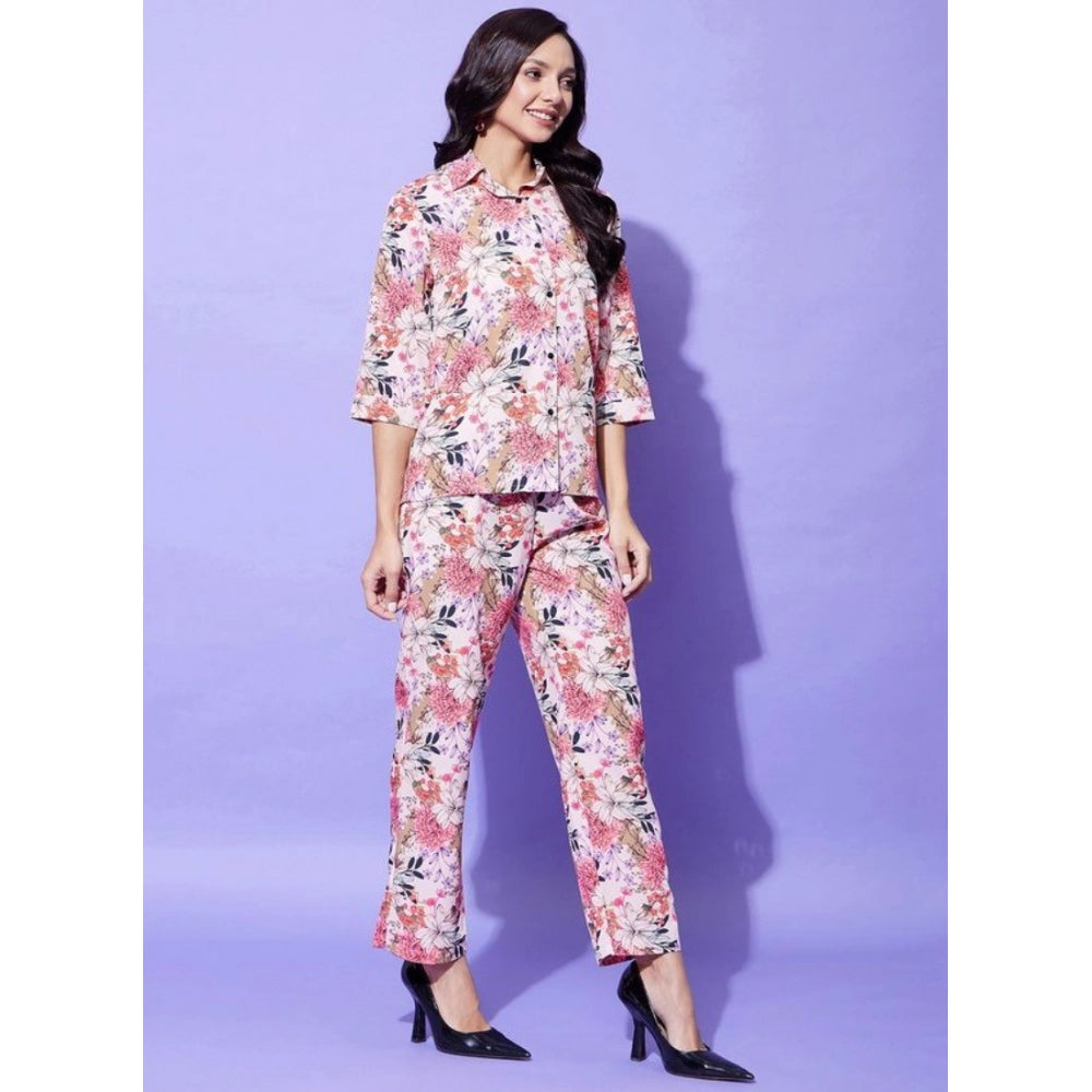 Fancy Women's Polyester Floral 3-4th Sleeve Co-Ord Set