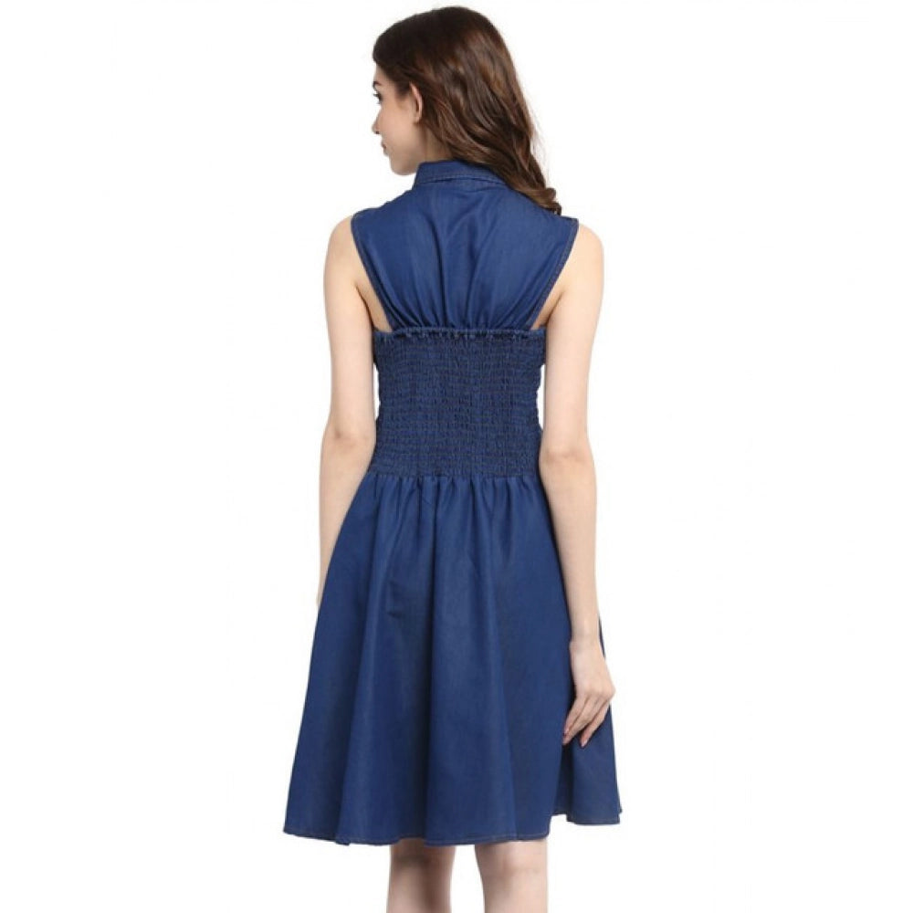 Gorgeous Women's Denim Solid Sleeveless Dress