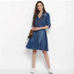 Voguish Women's Denim Solid Roll Up Sleeve Dress
