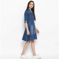 Voguish Women's Denim Solid Roll Up Sleeve Dress