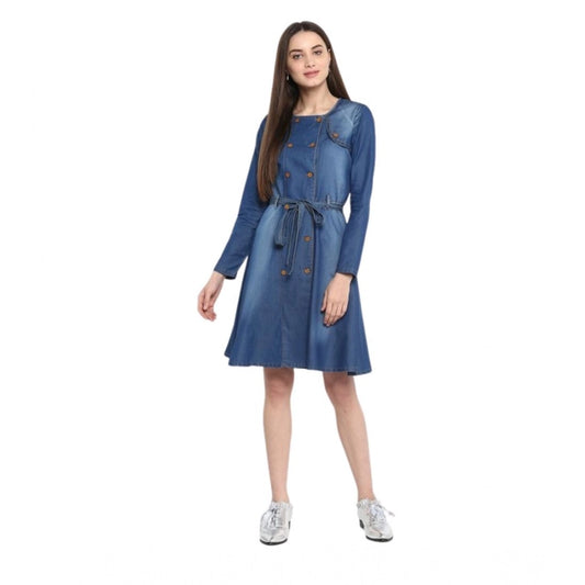 Voguish Women's Denim Washed Regular Sleeves Dress