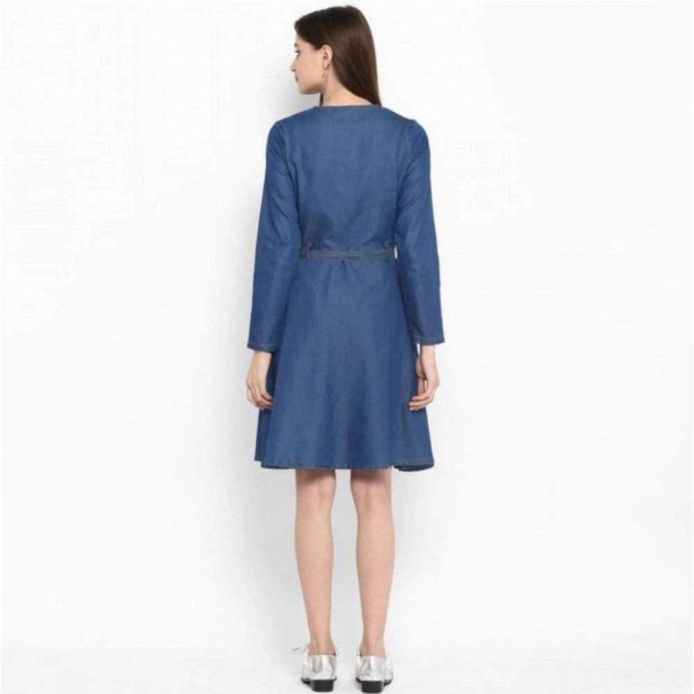 Voguish Women's Denim Washed Regular Sleeves Dress