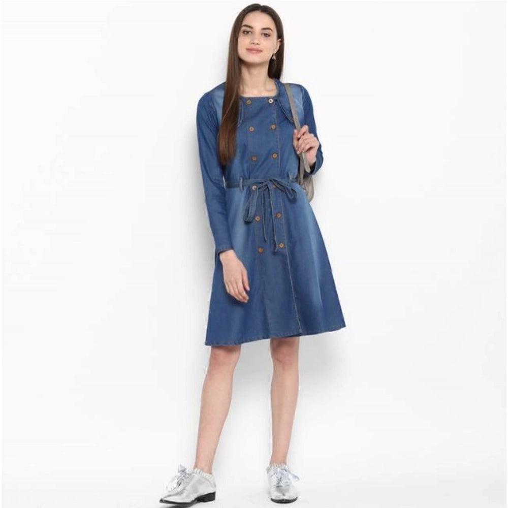 Voguish Women's Denim Washed Regular Sleeves Dress