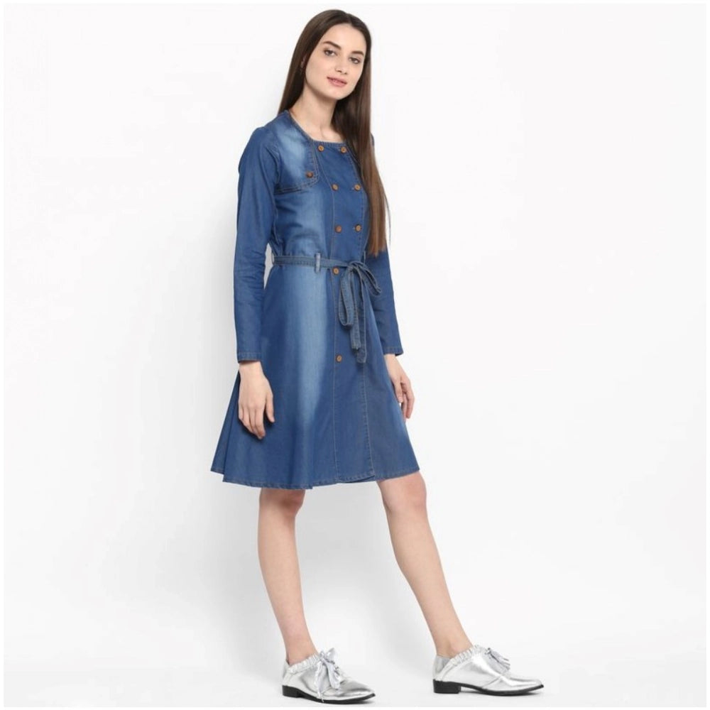 Voguish Women's Denim Washed Regular Sleeves Dress