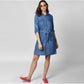 Voguish Women's Denim Solid Roll Up Sleeve Dress
