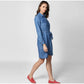 Voguish Women's Denim Solid Roll Up Sleeve Dress