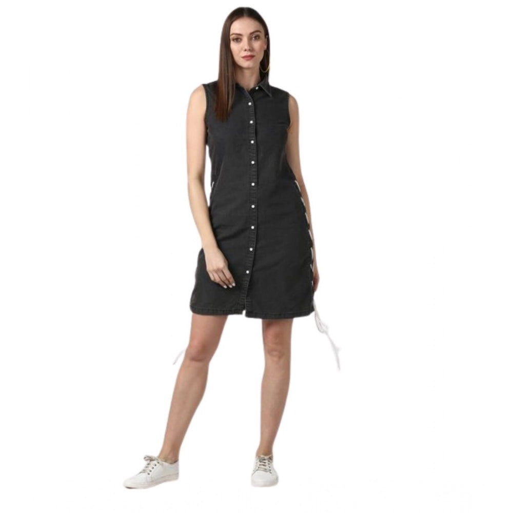 Versatile Women's Denim Solid Sleeveless Dress