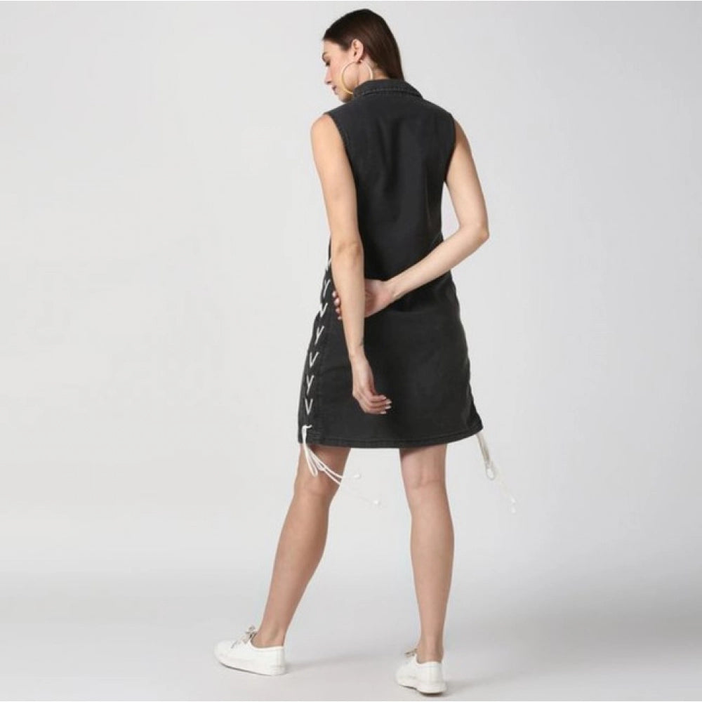 Versatile Women's Denim Solid Sleeveless Dress