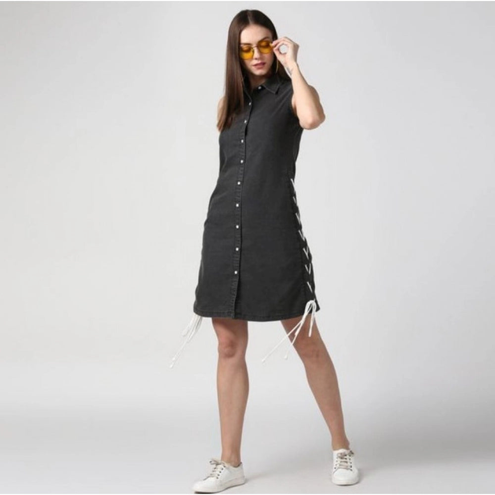 Versatile Women's Denim Solid Sleeveless Dress