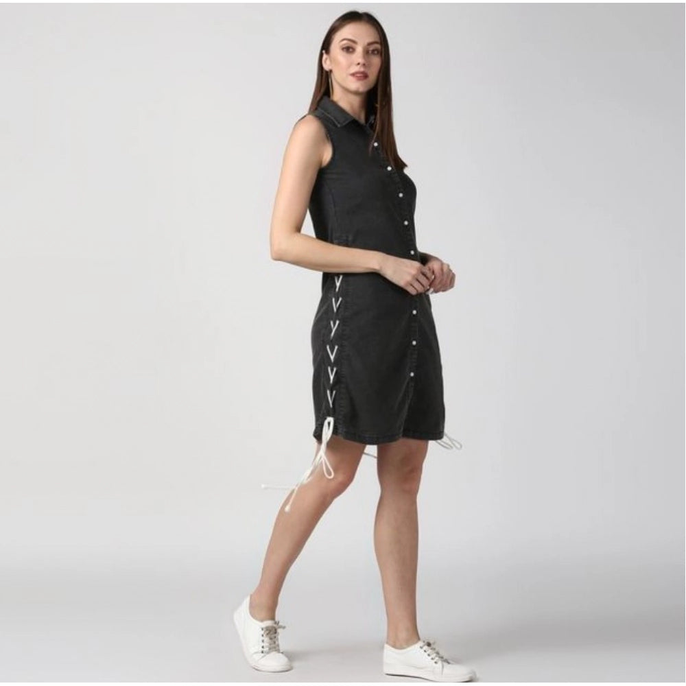 Versatile Women's Denim Solid Sleeveless Dress