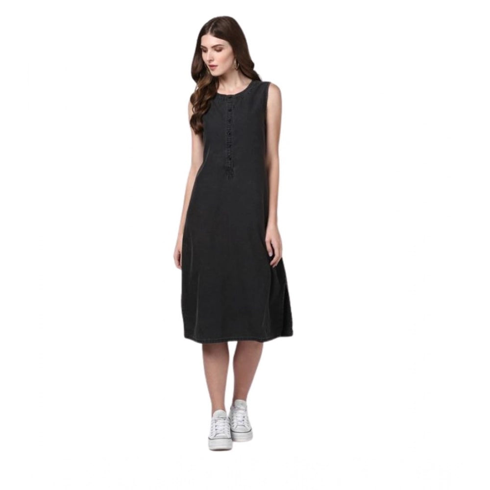 Gorgeous Women's Denim Solid Sleeveless Dress