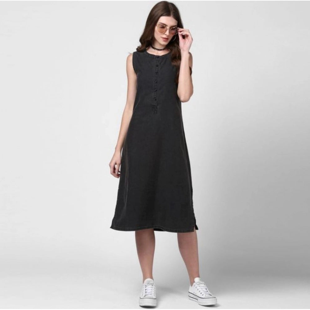 Gorgeous Women's Denim Solid Sleeveless Dress