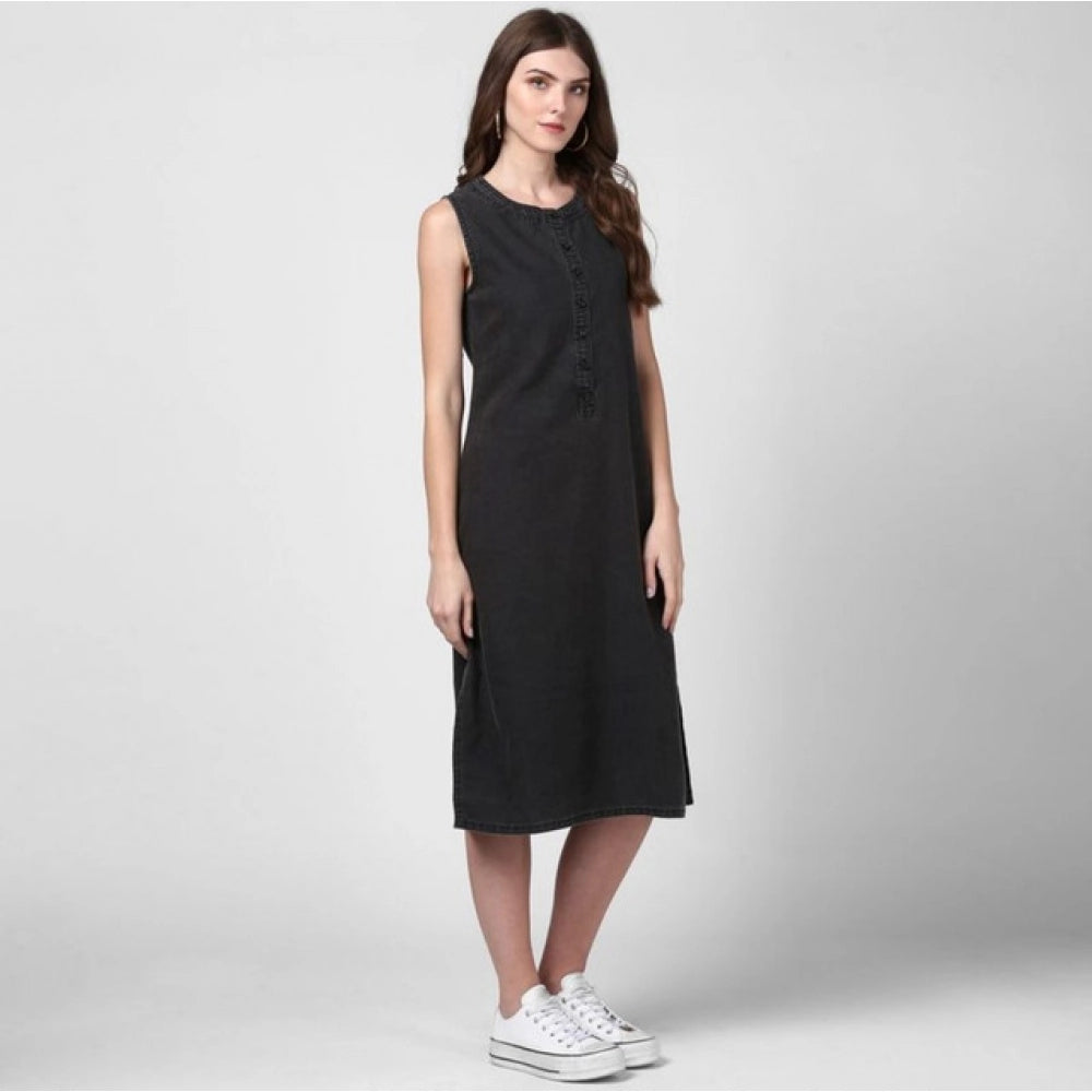 Gorgeous Women's Denim Solid Sleeveless Dress