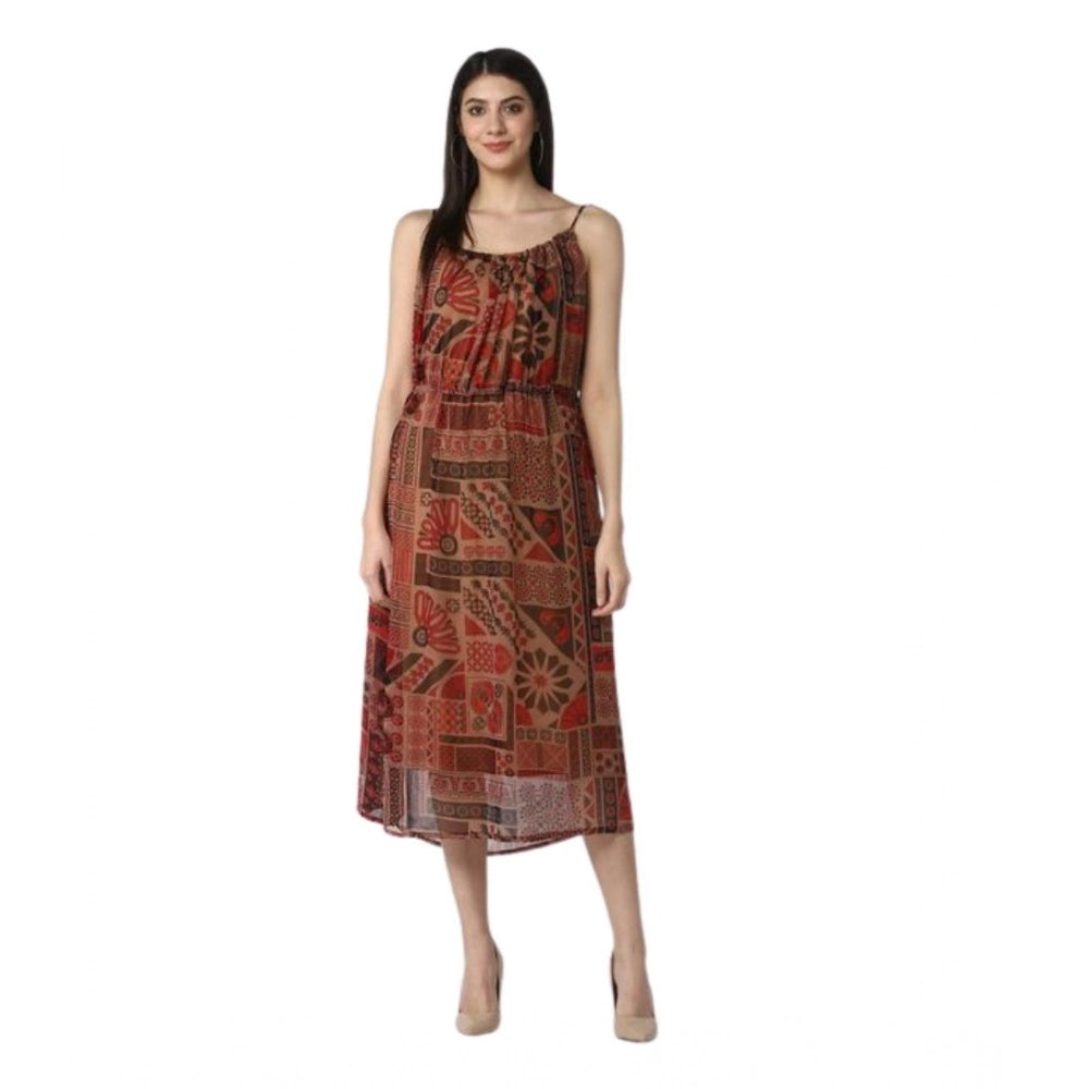 Versatile Women's Polyester Printed Shoulder Straps Dress