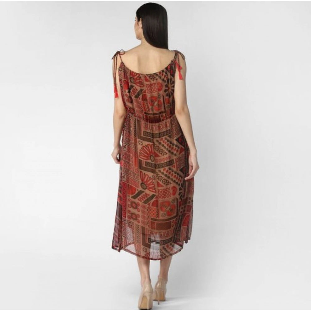 Versatile Women's Polyester Printed Shoulder Straps Dress