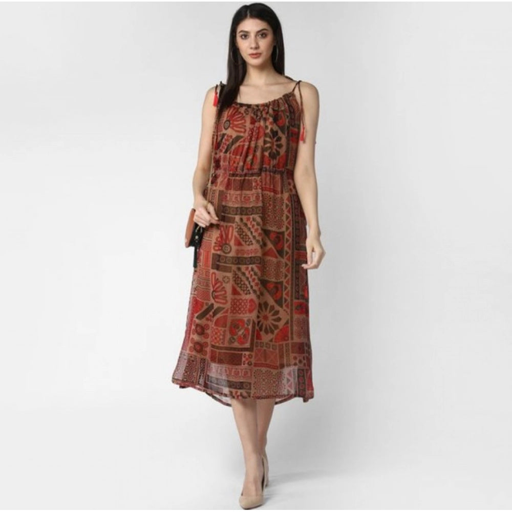 Versatile Women's Polyester Printed Shoulder Straps Dress