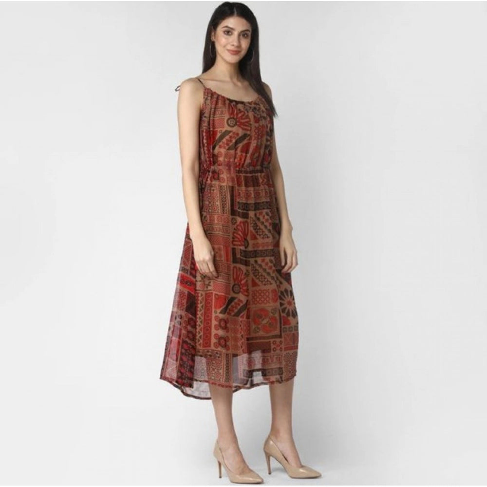 Versatile Women's Polyester Printed Shoulder Straps Dress