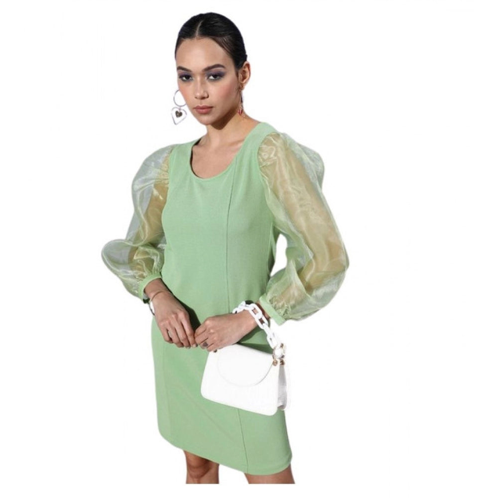 Voguish Women's Organza And Polyester Lycra Solid Long Sleeves Dress