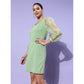 Voguish Women's Organza And Polyester Lycra Solid Long Sleeves Dress