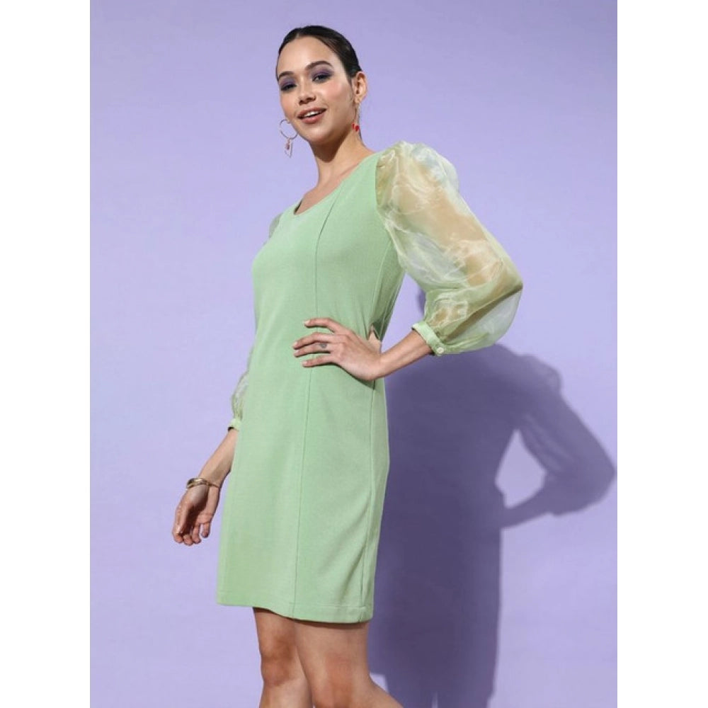 Voguish Women's Organza And Polyester Lycra Solid Long Sleeves Dress