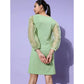 Voguish Women's Organza And Polyester Lycra Solid Long Sleeves Dress