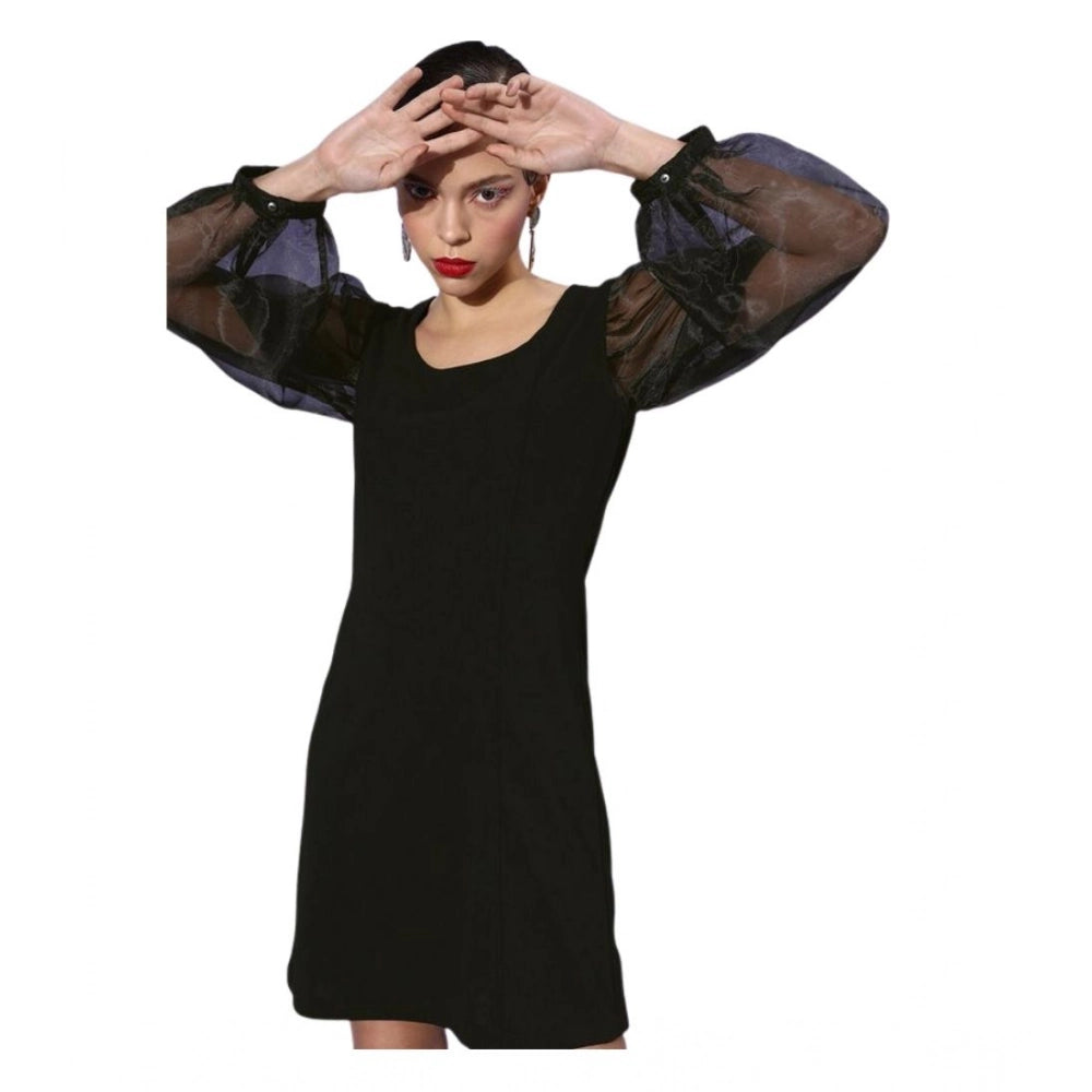 Voguish Women's Organza And Polyester Lycra Solid Long Sleeves Dress