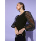 Voguish Women's Organza And Polyester Lycra Solid Long Sleeves Dress