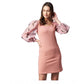 Voguish Women's Polyester Lycra And Organza Floral Balloon Sleeve Dress