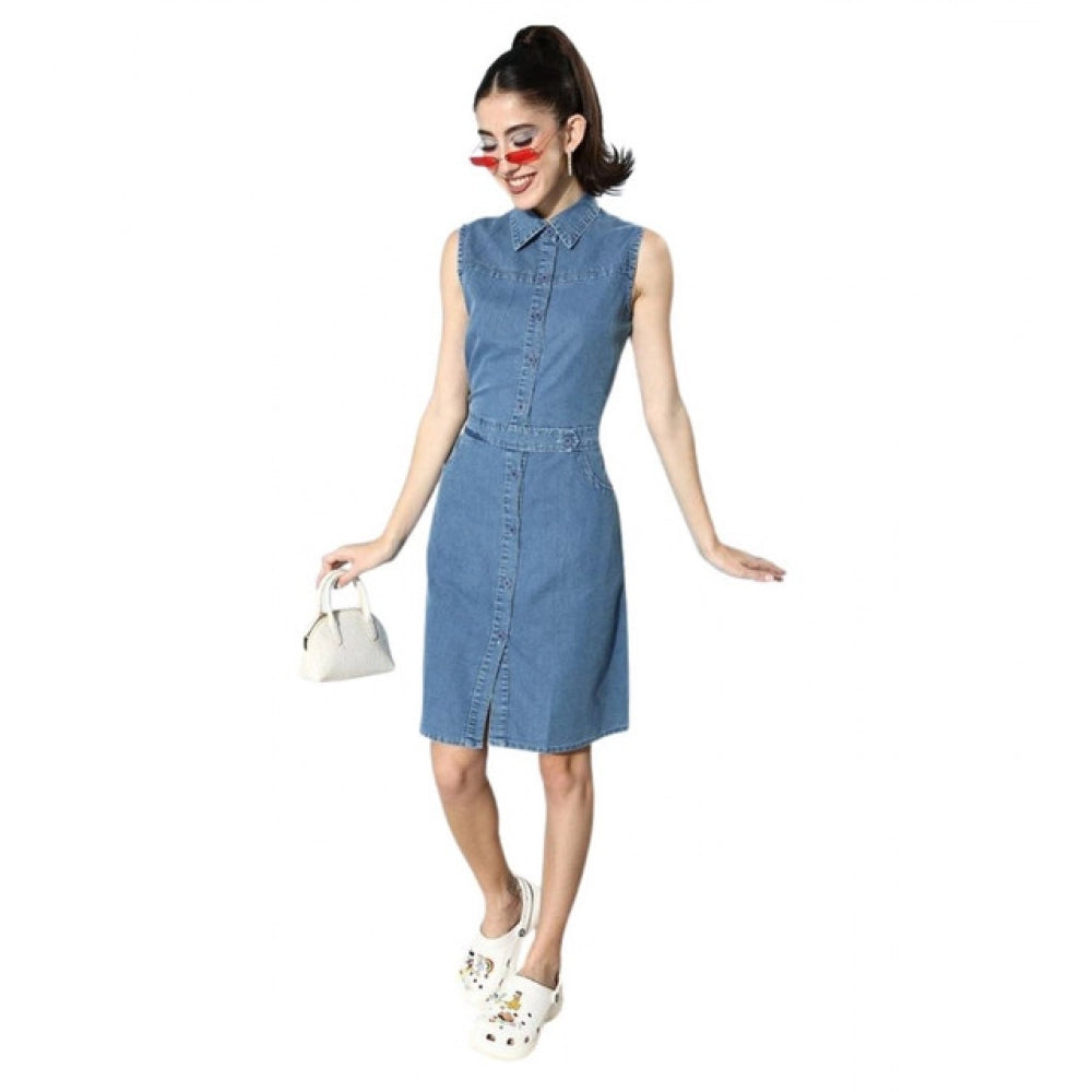 Marvellous Women's Denim Solid Sleeveless Dress