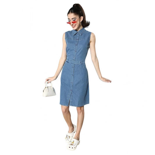 Marvellous Women's Denim Solid Sleeveless Dress