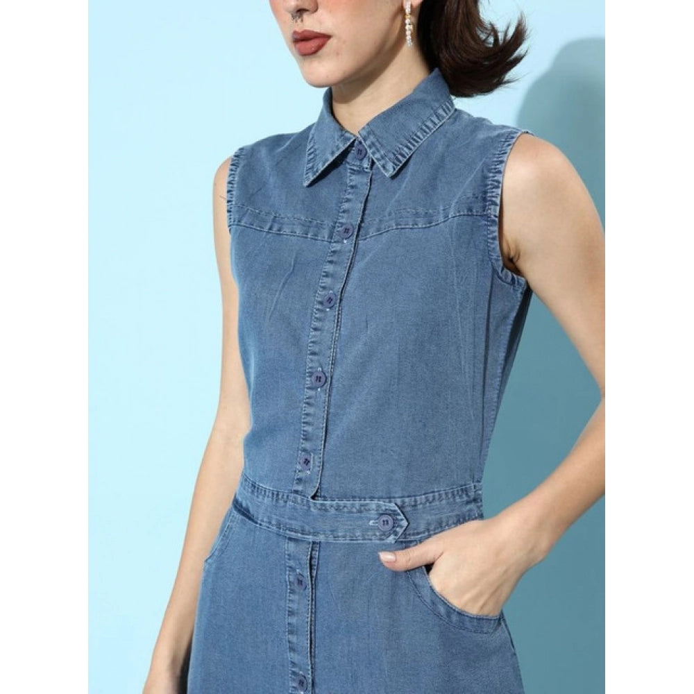 Marvellous Women's Denim Solid Sleeveless Dress