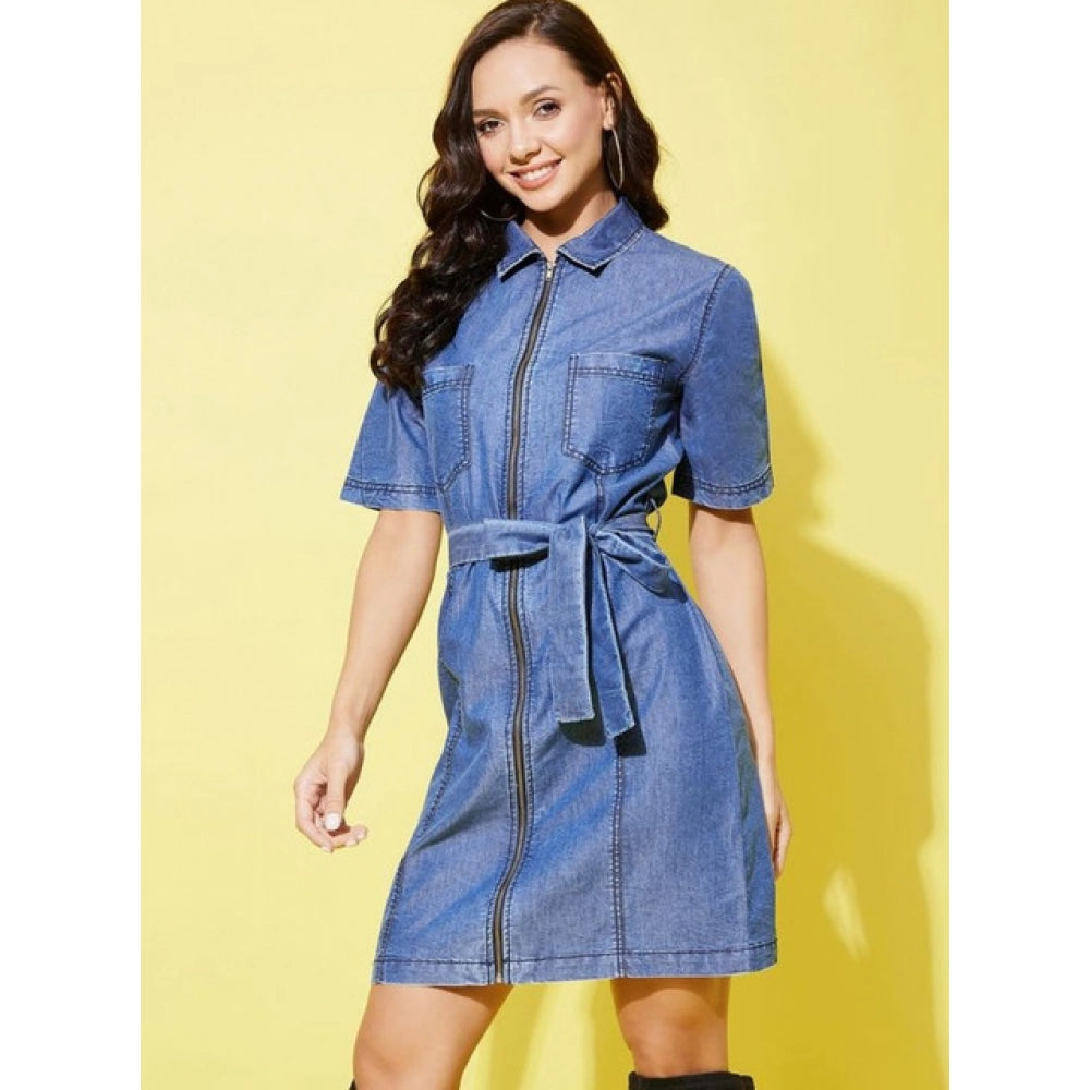 Sizzling Women's Denim Solid Half Sleeve Dress