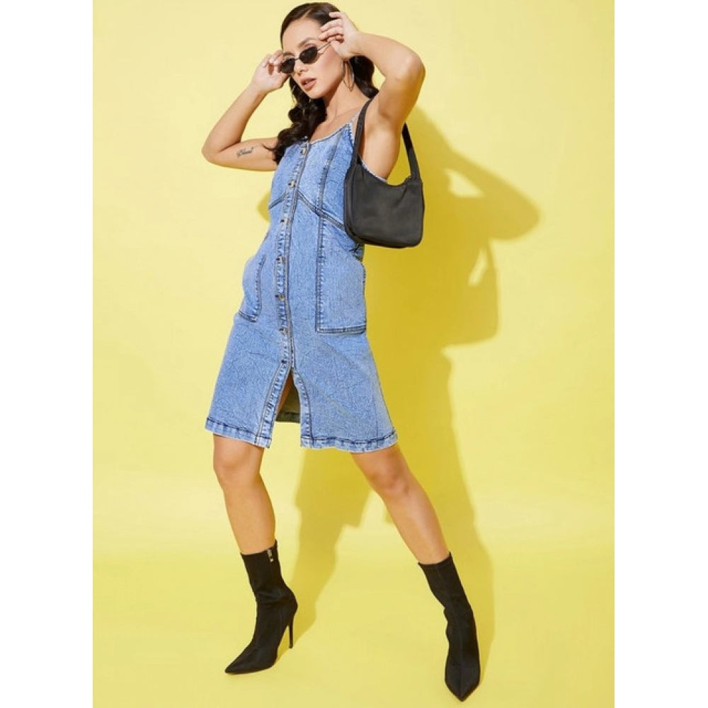 Sizzling Women's Denim Solid Sleeveless Dress