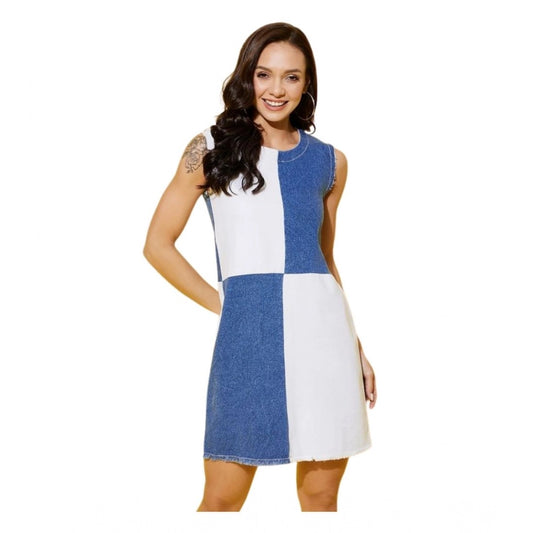 Ravishing Women's Denim Color Blocking Sleeveless Dress